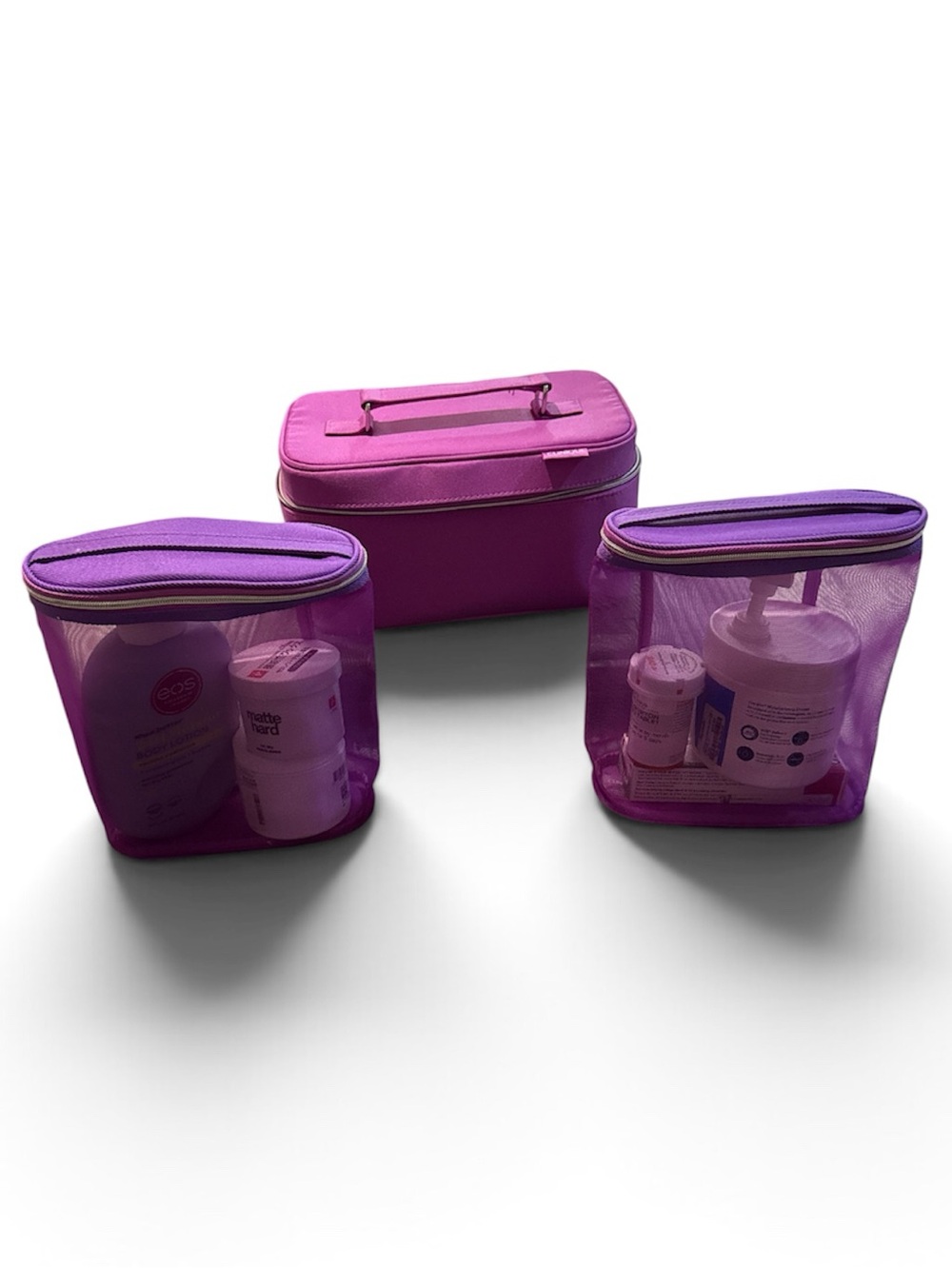 Clinique Bright Magenta Travel Cosmetic Case with 2 mesh bags inserts New wo tag